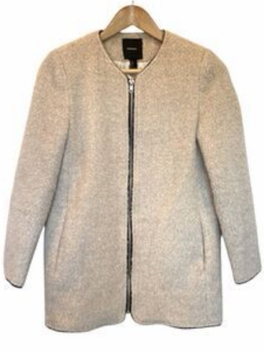 Forever 21 Light Gray Collarless Zip Pea Coat